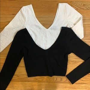 TWO Floral Texture Crop Tops. 1 black & 1 white